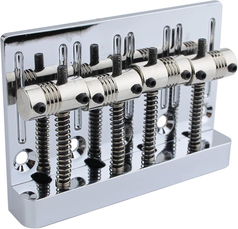 guyker High Mass Bass Bridge with Vintage Brass Saddles Tailpiece Replacement for 4 String Jazz Electric Bass CNC Machined (GB403, Chrome) - Image 4